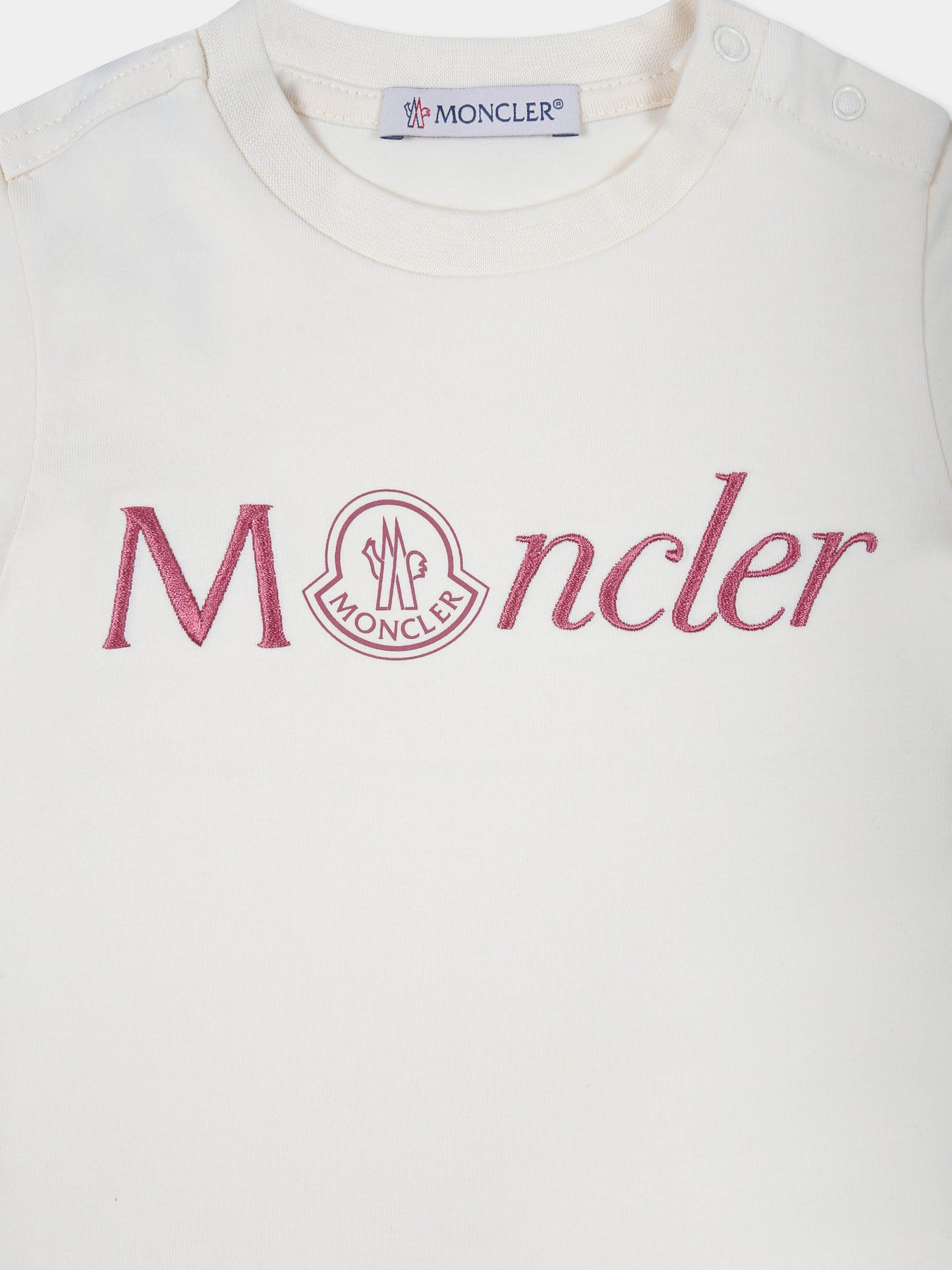 T-shirt avorio per neonata con logo fucsia,Moncler Kids,J2951 8C00006 8790N 050