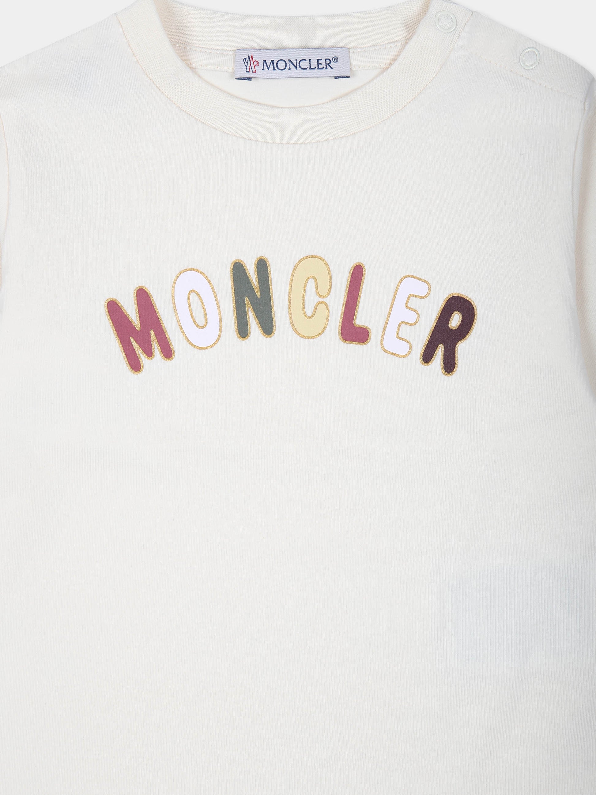 T-shirt avorio per neonata con logo,Moncler Kids,J2951 8D00005 8790N 050