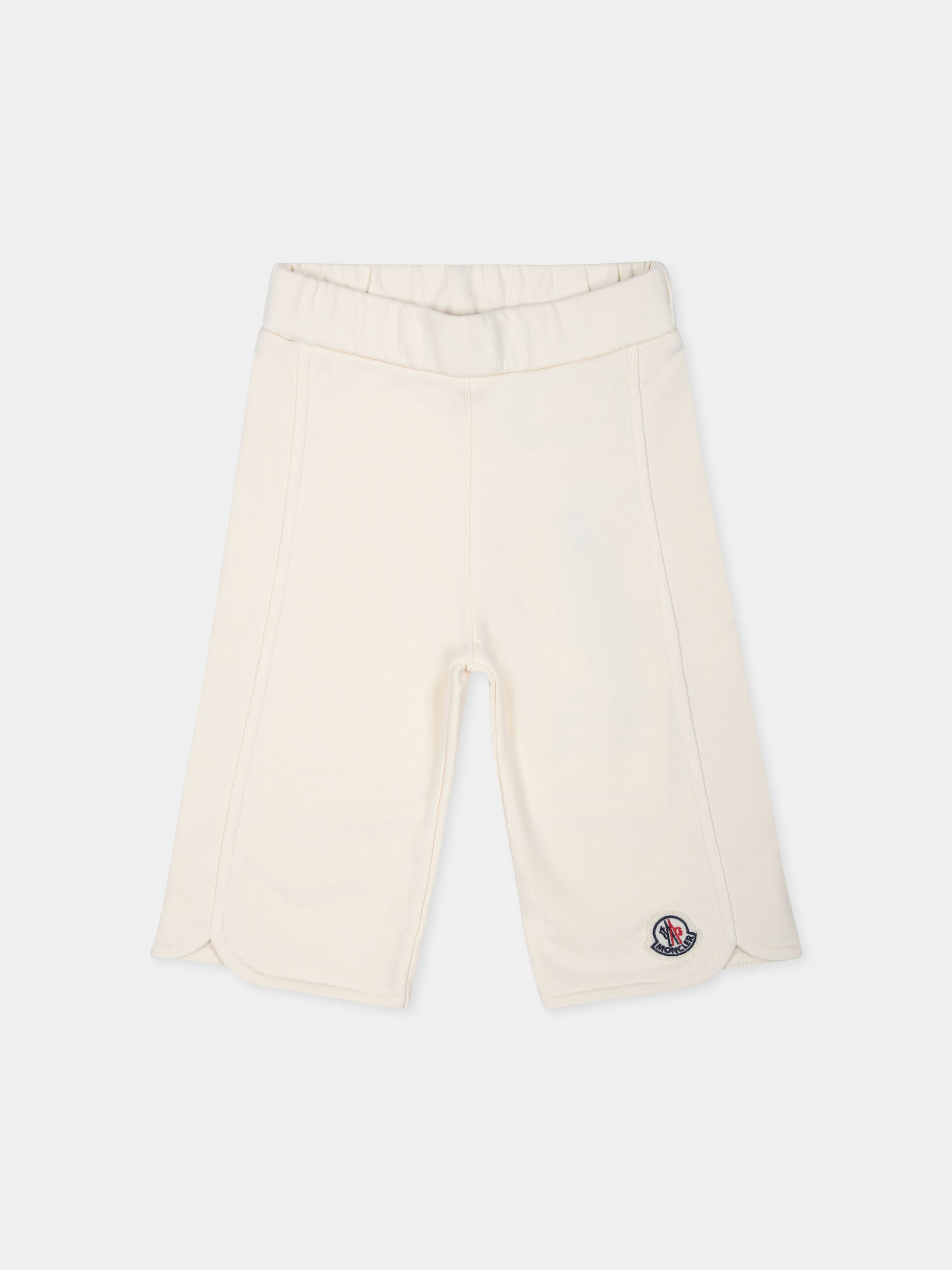 Pantaloni avorio per neonata con patch logato,Moncler Kids,J2951 8H00005 89A23 050