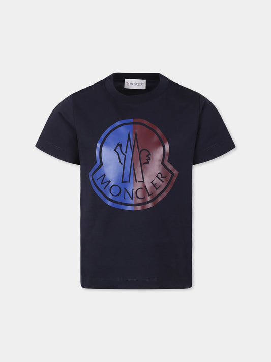 T-shirt blu per bambino con logo,Moncler Kids,J2954 8C00011 89AFV 778