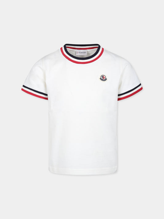 T-shirt bianca per bambino con logo,Moncler Kids,J2954 8C00018 83907 034