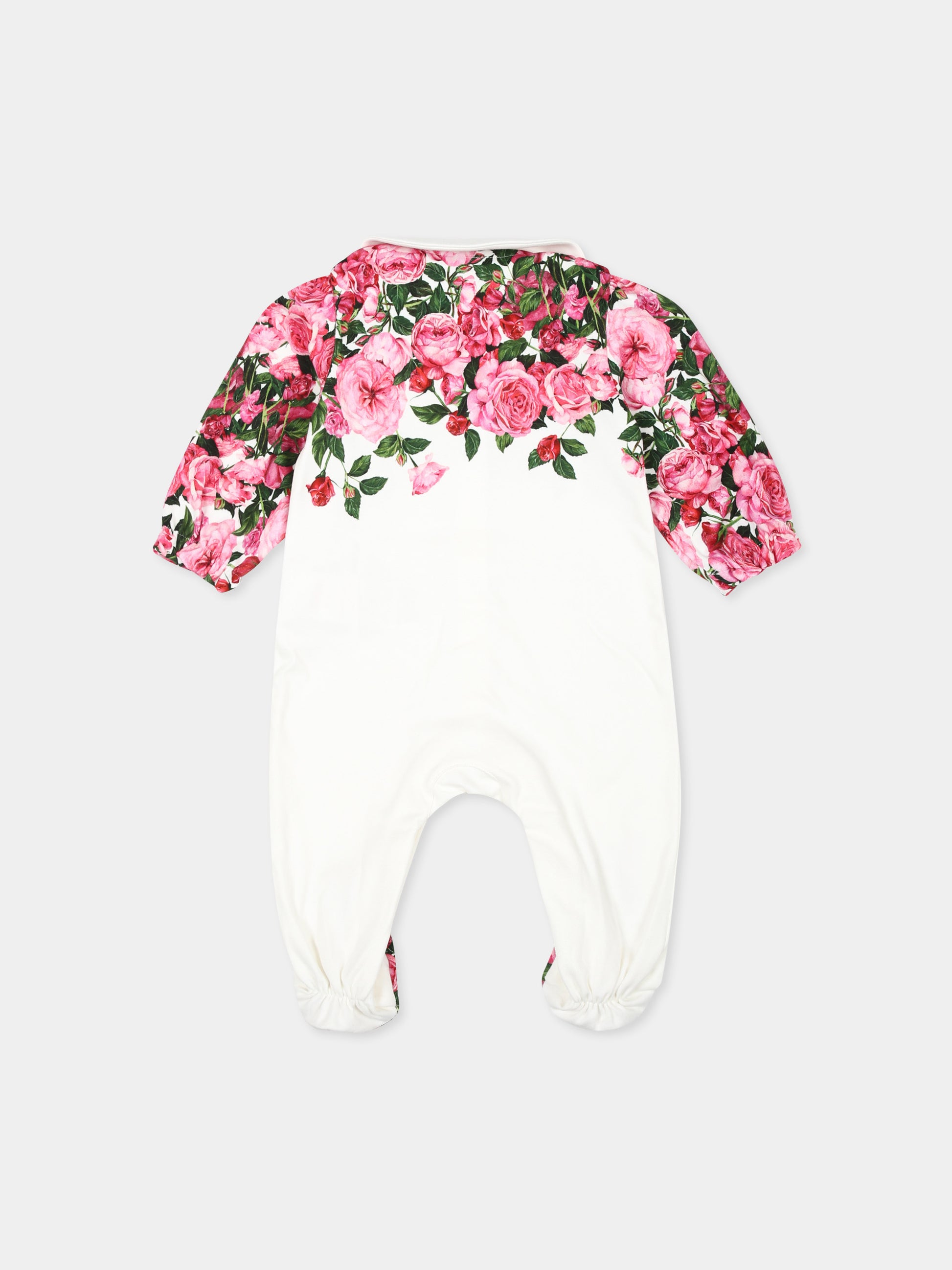 Set tutina bianca per neonata con logo DG e stampa rose,Dolce & Gabbana Kids,L2JO2Y II7E8 HW412