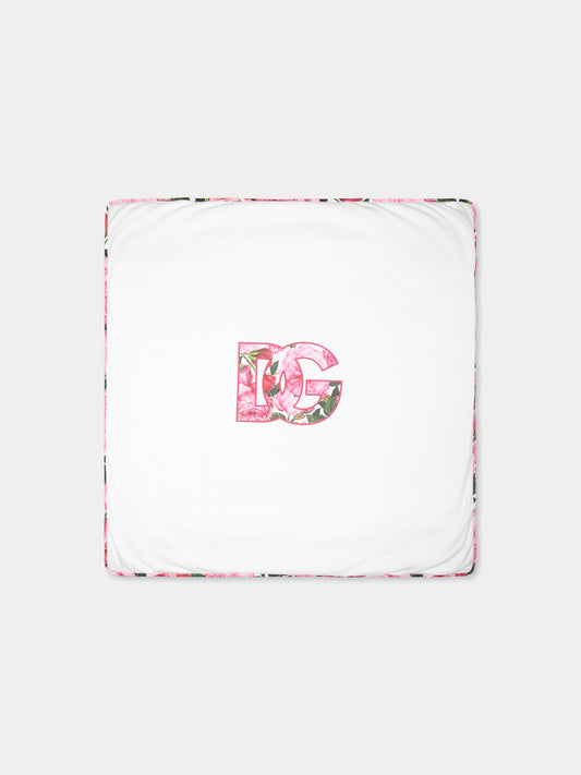 Coperta bianca per neonata con logo DG,Dolce & Gabbana Kids,LNJAD7 G7N0S S9000