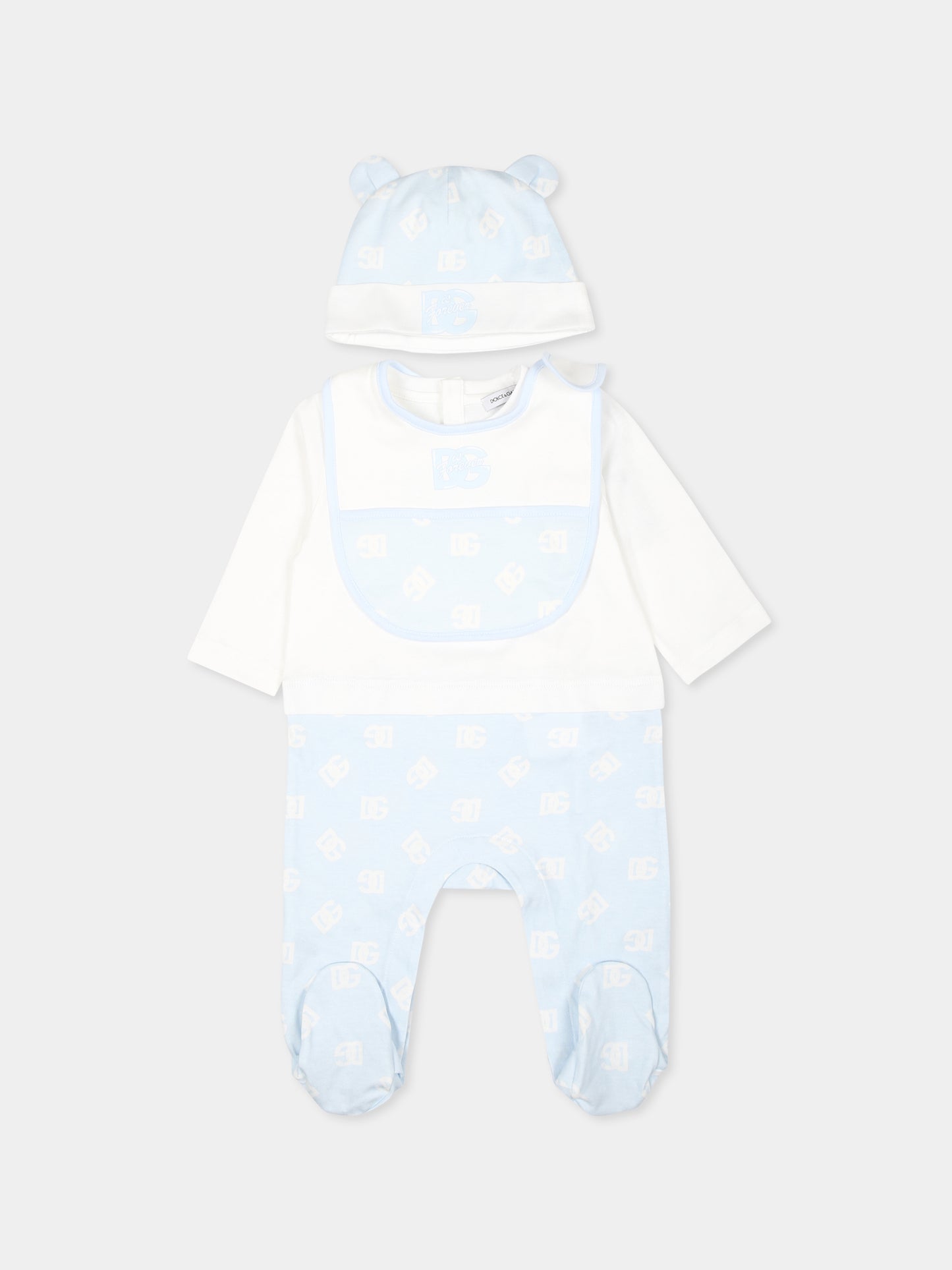 Set tutina celeste per neonato con logo DG,Dolce & Gabbana Kids,L1JO8O G7N2O S9000