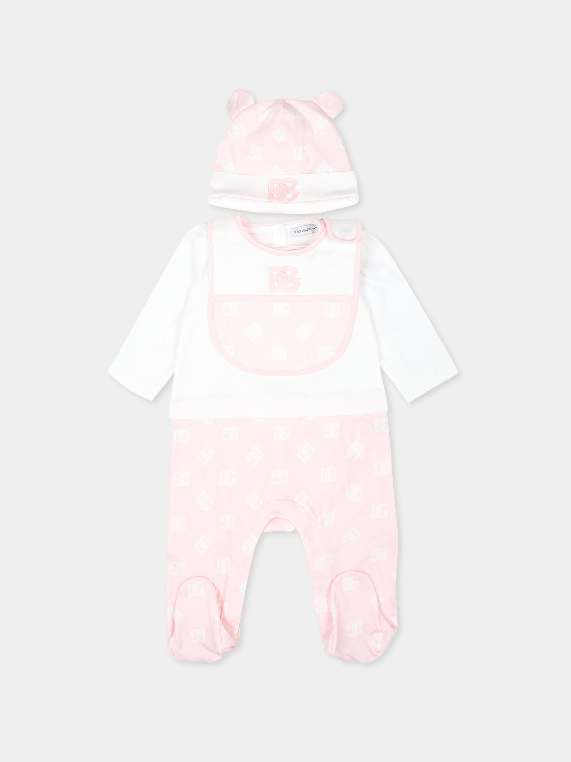 Set tutina rosa per neonata con logo DG,Dolce & Gabbana Kids,L2JO3D G7N2N S9000