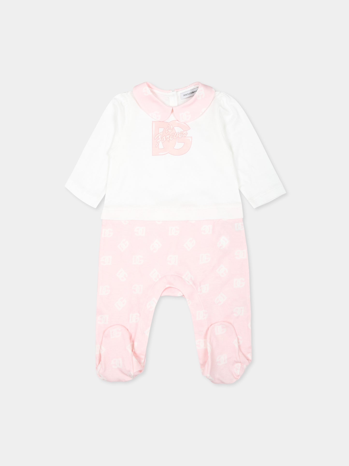 Set tutina rosa per neonata con logo DG,Dolce & Gabbana Kids,L2JO3D G7N2N S9000