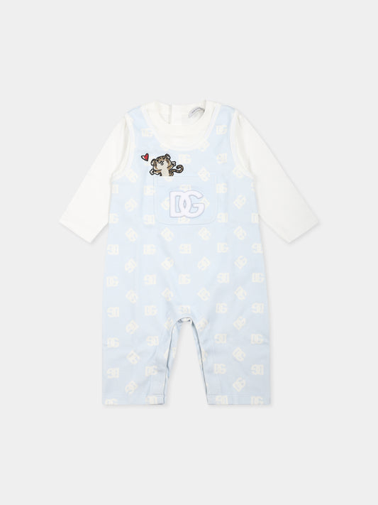 Tutina celeste per neonato con leopardo e logo DG,Dolce & Gabbana Kids,L1JO8R G7N2Z HCVAA