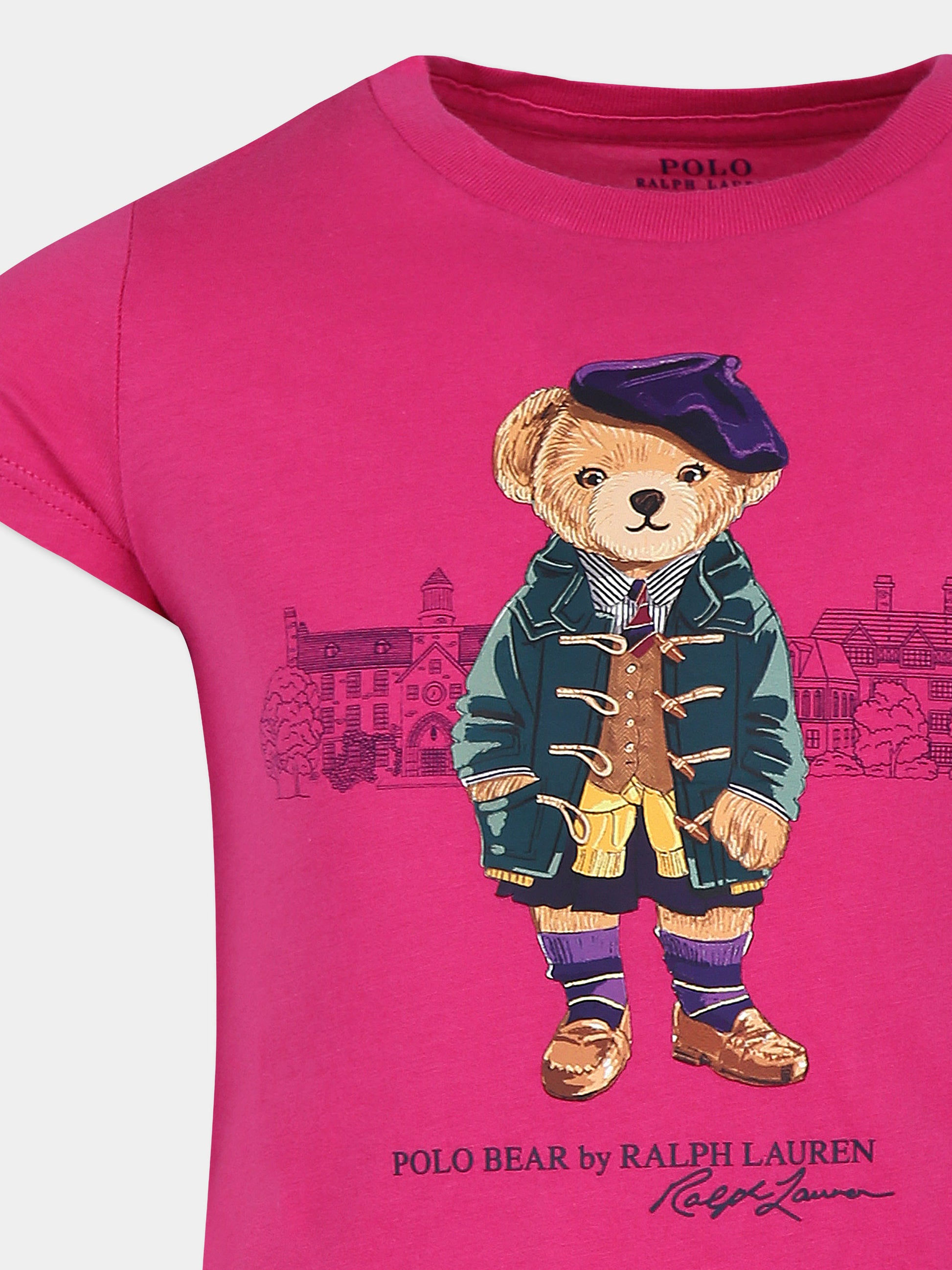 T-shirt fucsia per bambina con Polo Bear,Ralph Lauren Kids,951080001