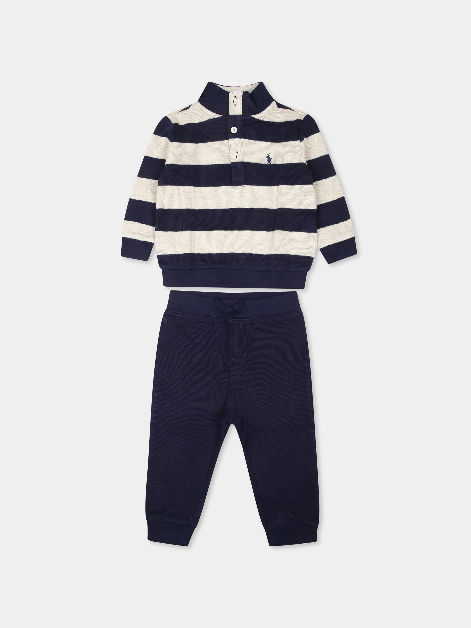 Completo blu per neonato con cavallino,Ralph Lauren Kids,952760002