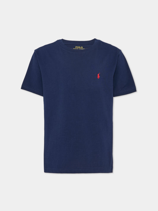T-shirt blu per bambino con Pony