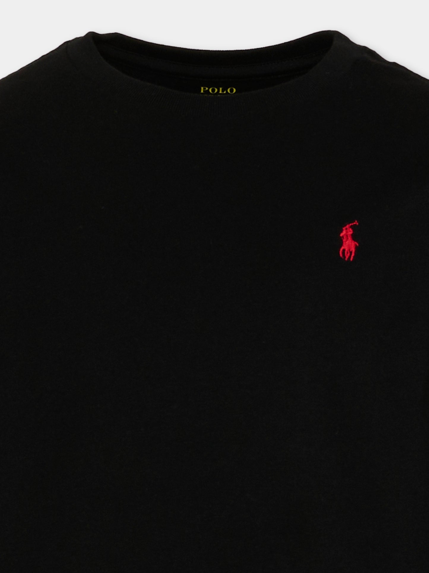 T-shirt nera per bambino con cavallino rosso