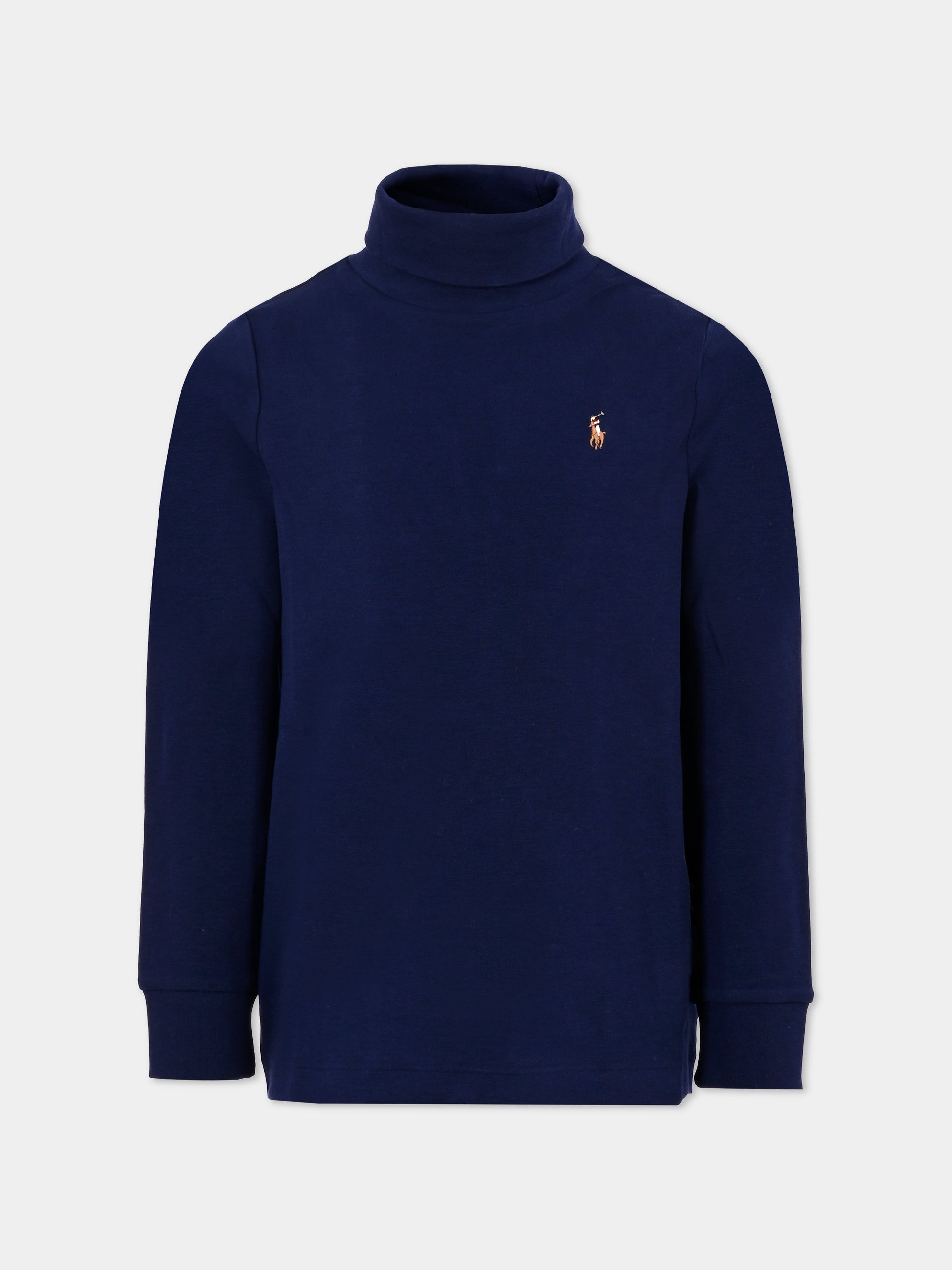 Dolcevita blu per bambino con iconico cavallino marrone,Ralph Lauren Kids,952435002