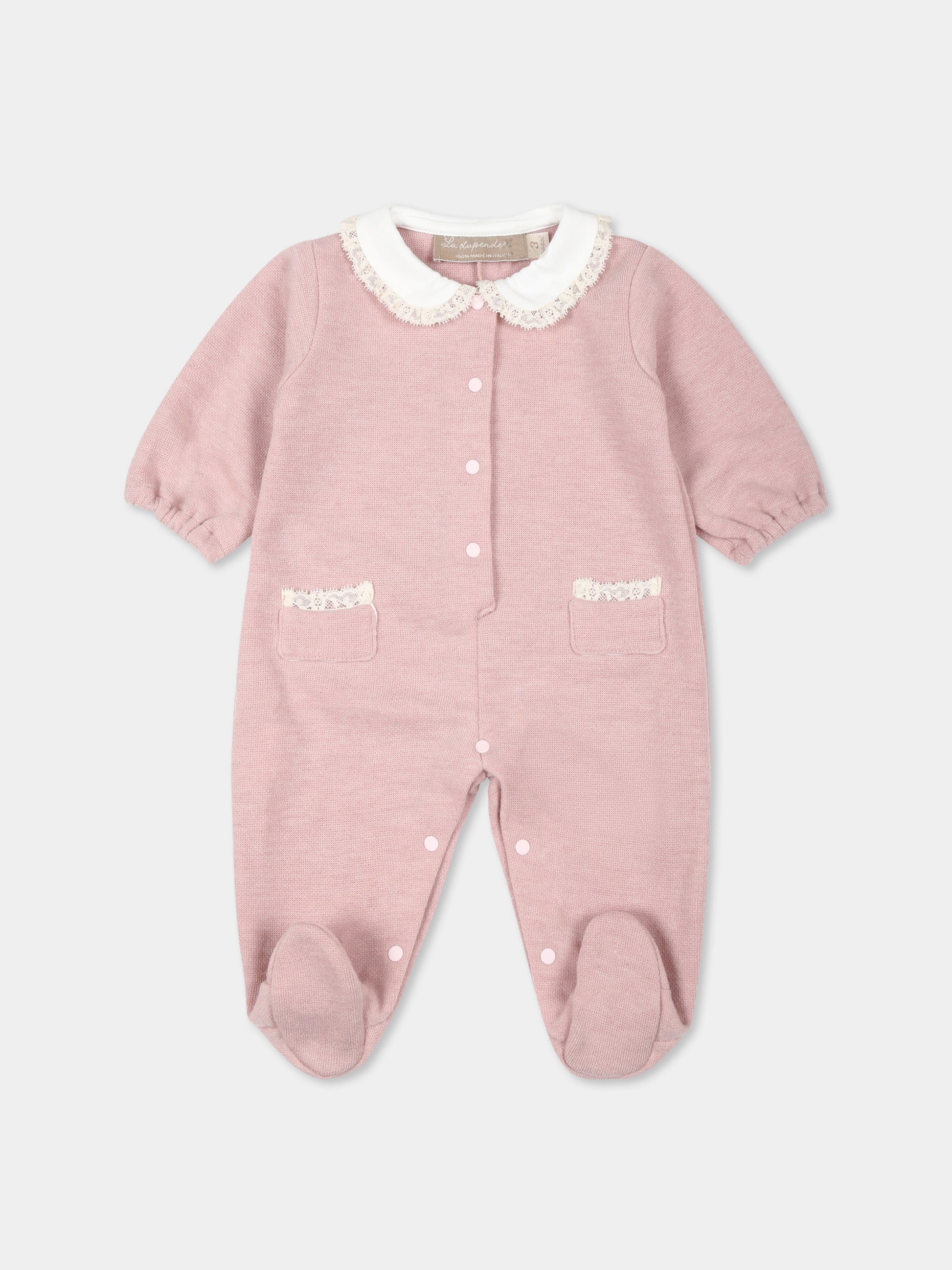 Tutina rosa per neonata con pizzo,La Stupenderia,TBTT10M48