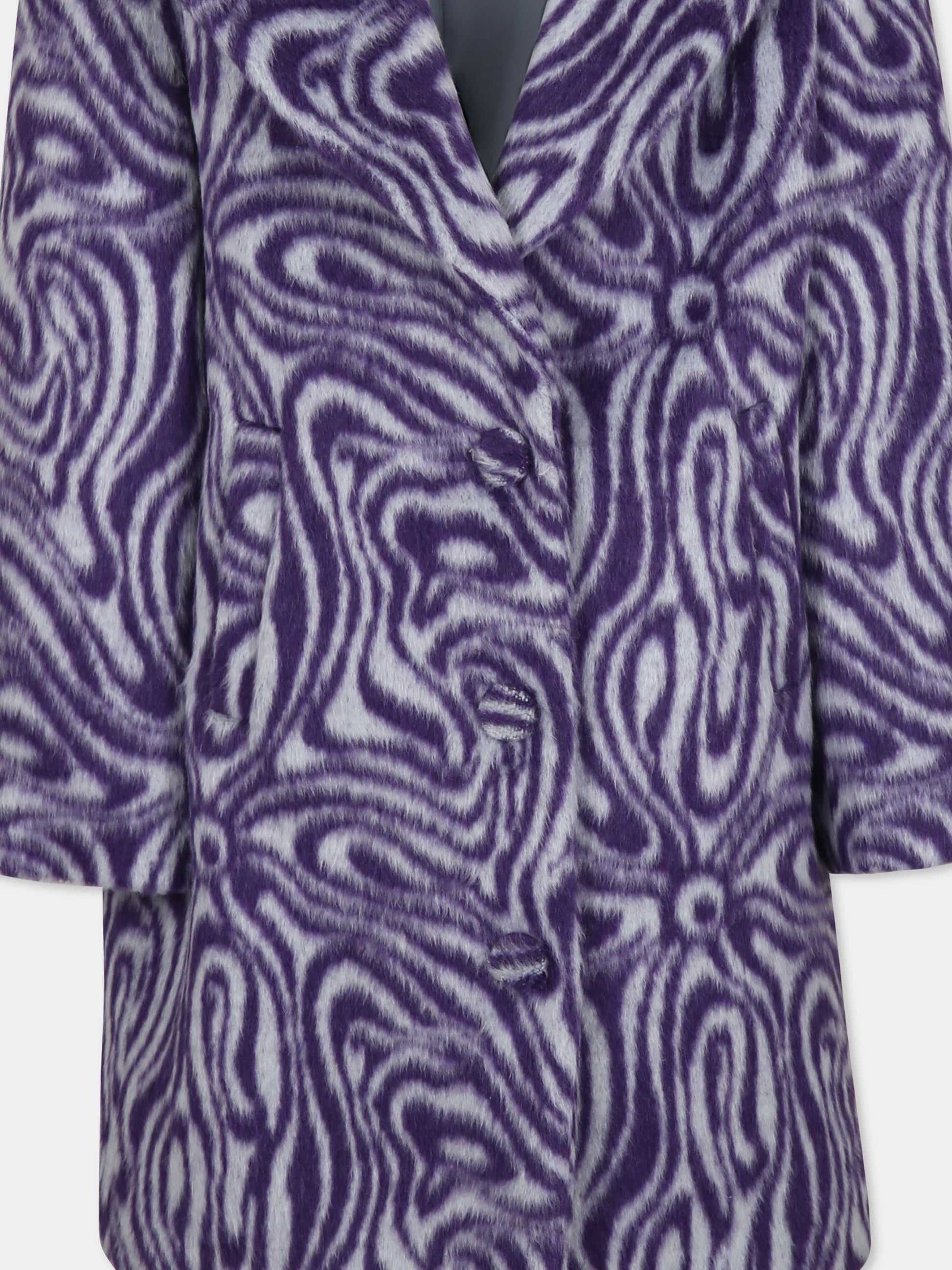 Cappotto viola per bambina con stampa Marmo,Emilio Pucci Junior,PV2B10 E0191 566CE