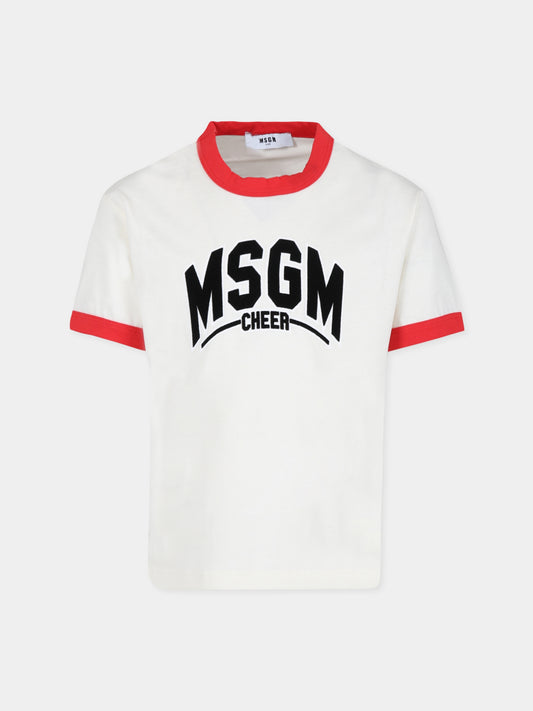 T-shirt avorio per bambino con logo,Msgm Kids,F4MSJBTH224 013