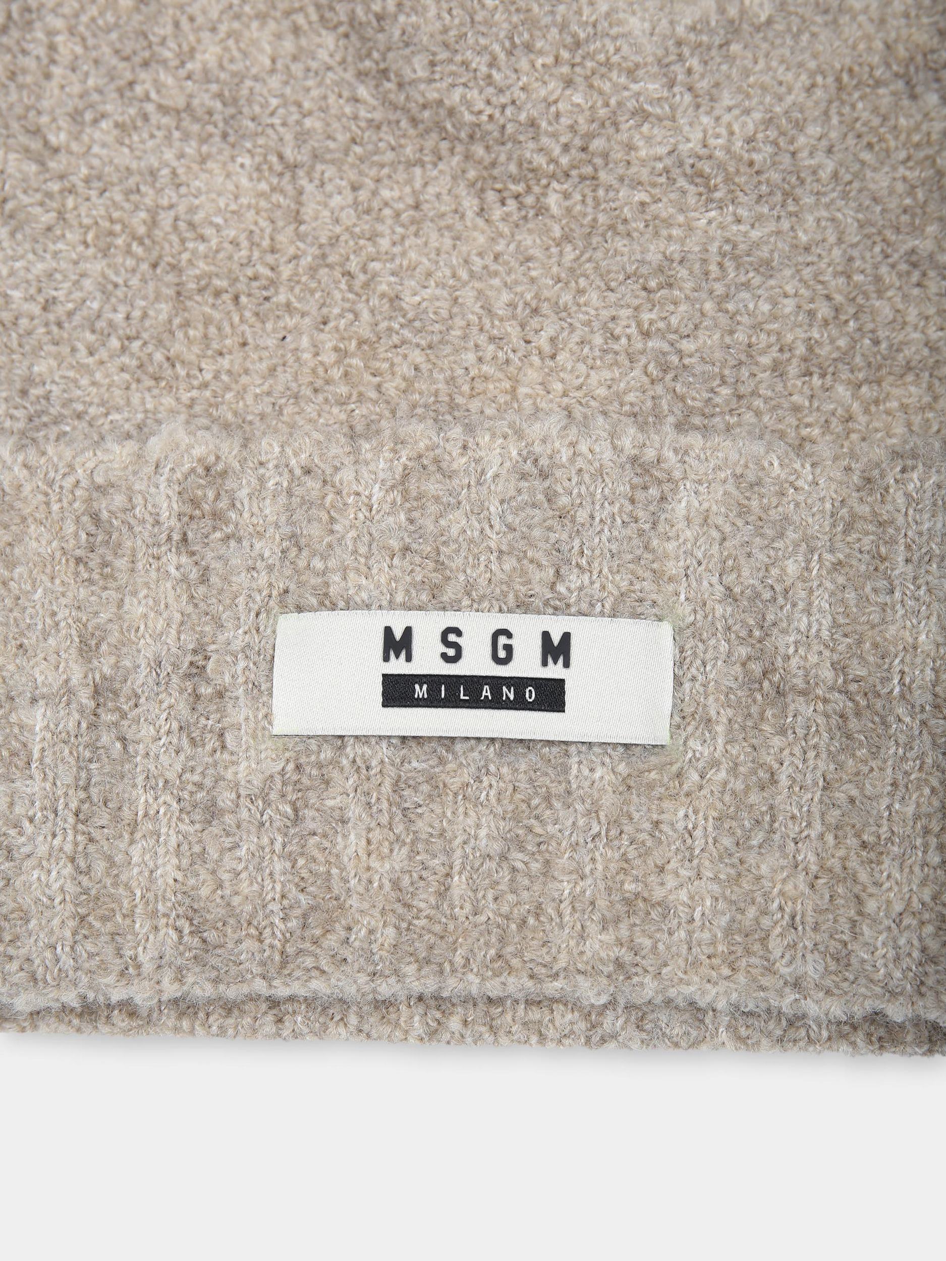 Berretto beige per bambini con logo,Msgm Kids,F4MSJUHT178 180