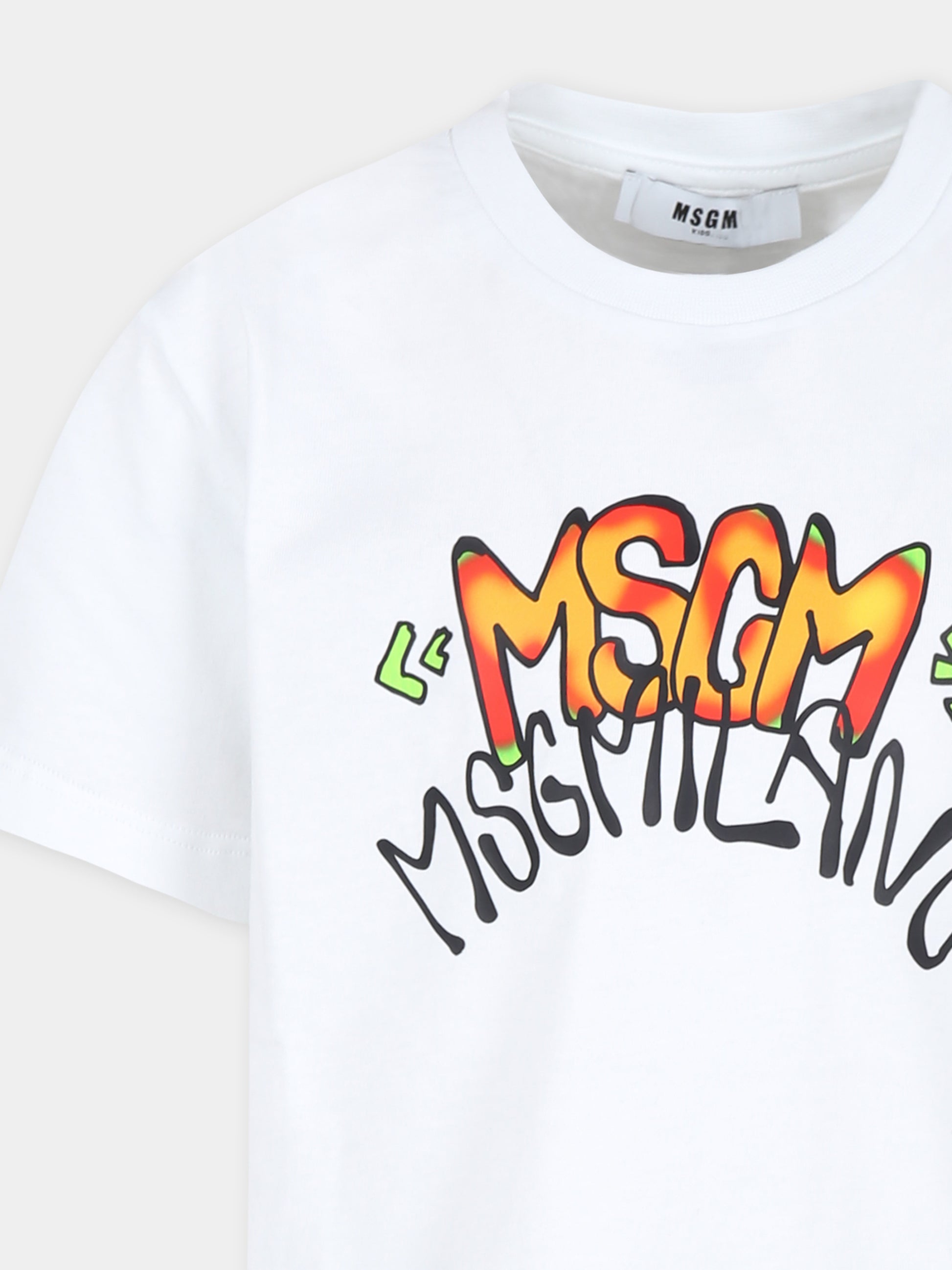 T-shirt bianca per bambino con logo,Msgm Kids,F4MSJBTH199 001