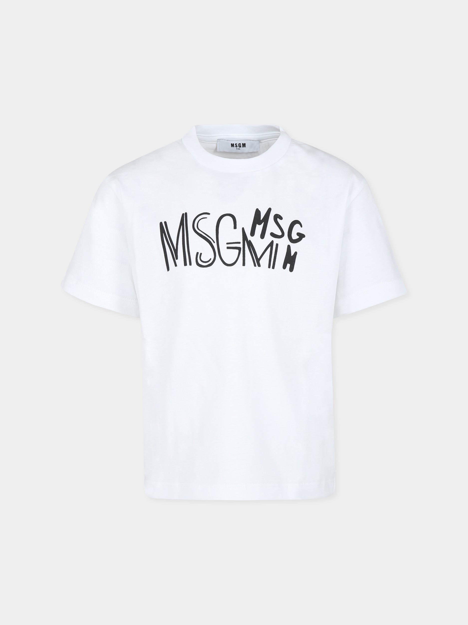 T-shirt bianca per bambino con logo,Msgm Kids,F4MSJBTH017 001