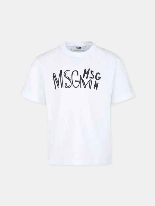 T-shirt bianca per bambino con logo,Msgm Kids,F4MSJBTH017 001