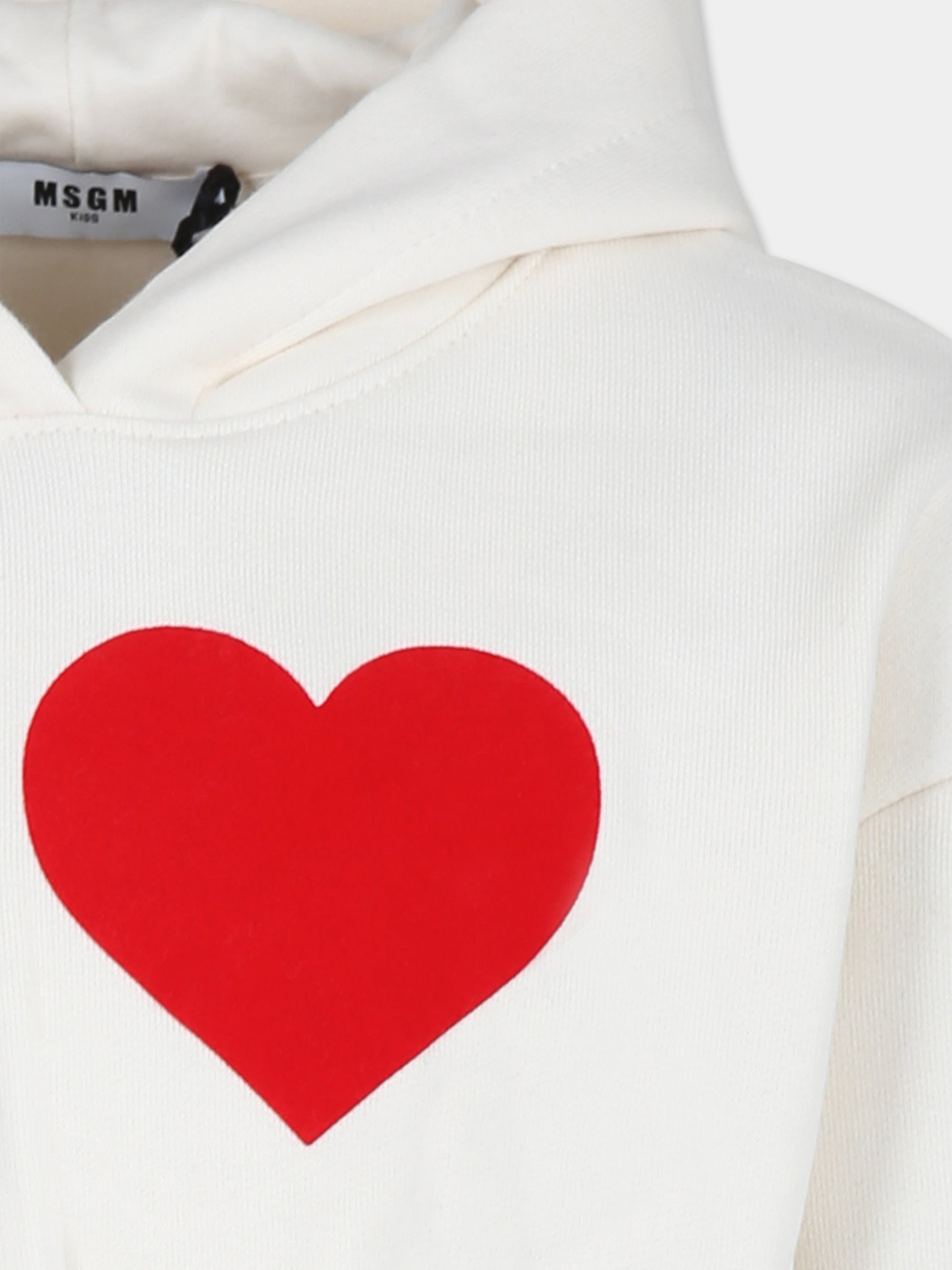 Vestito avorio per bambina con cuore e logo,Msgm Kids,F4MSJGDR125 013