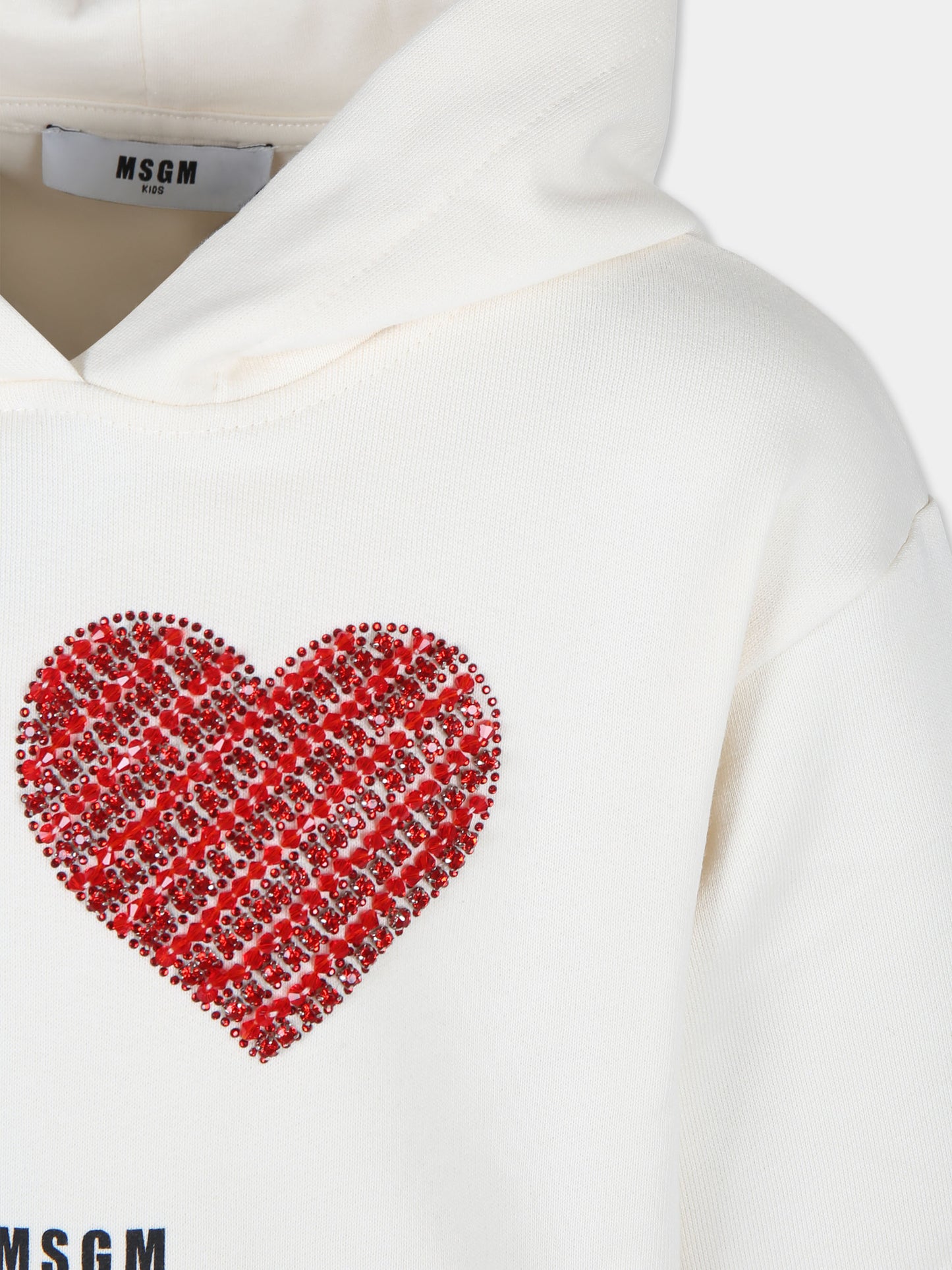 Felpa avorio per bambina con cuore e logo,Msgm Kids,F4MSJGHS141 013