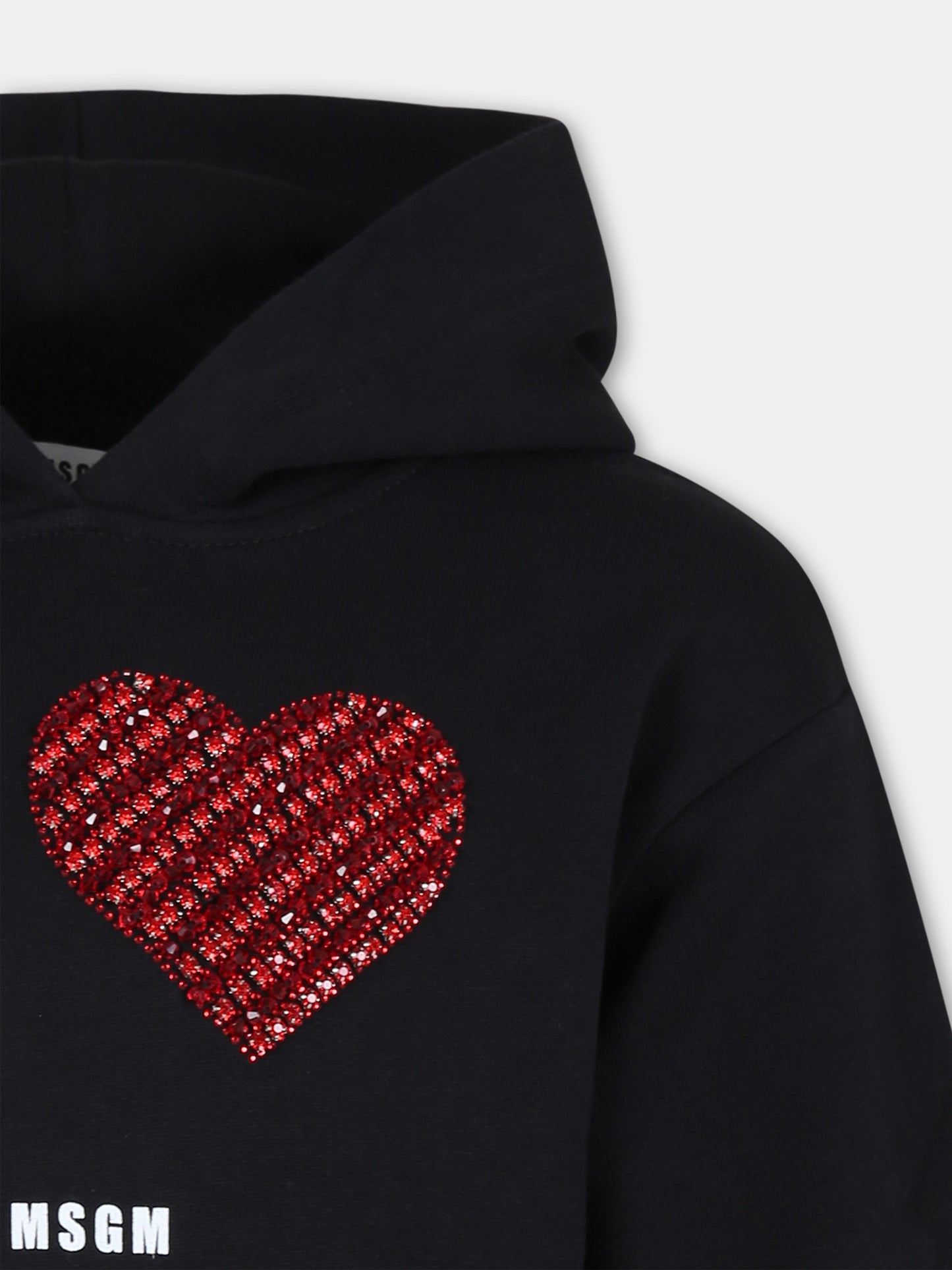 Felpa nero per bambina con cuore e logo,Msgm Kids,F4MSJGHS141 110