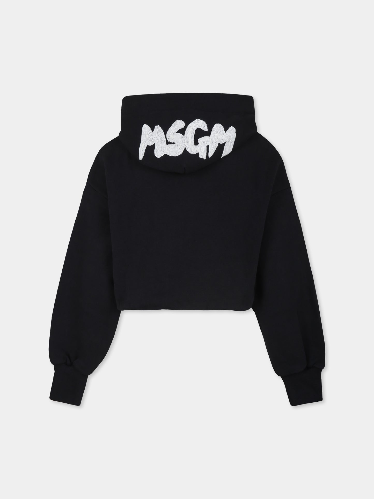 Felpa crop nera per bambina con logo,Msgm Kids,F4MSJGHS140 110