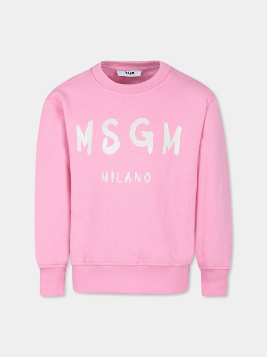 Felpa rosa per bambina con logo,Msgm Kids,F4MSJUSW291 042