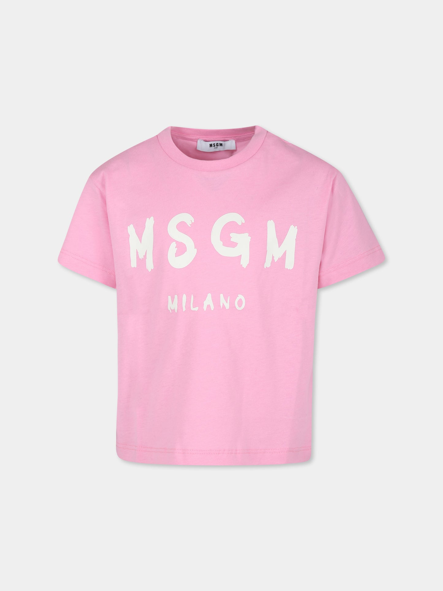 T-shirt rosa per bambina con logo,Msgm Kids,F4MSJUTH290 042