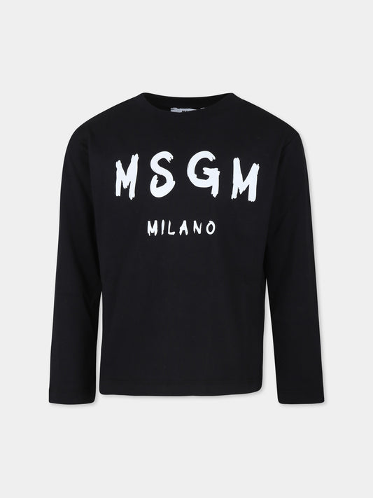 T-shirt nera per bambini con logo,Msgm Kids,F4MSJUTH292 110