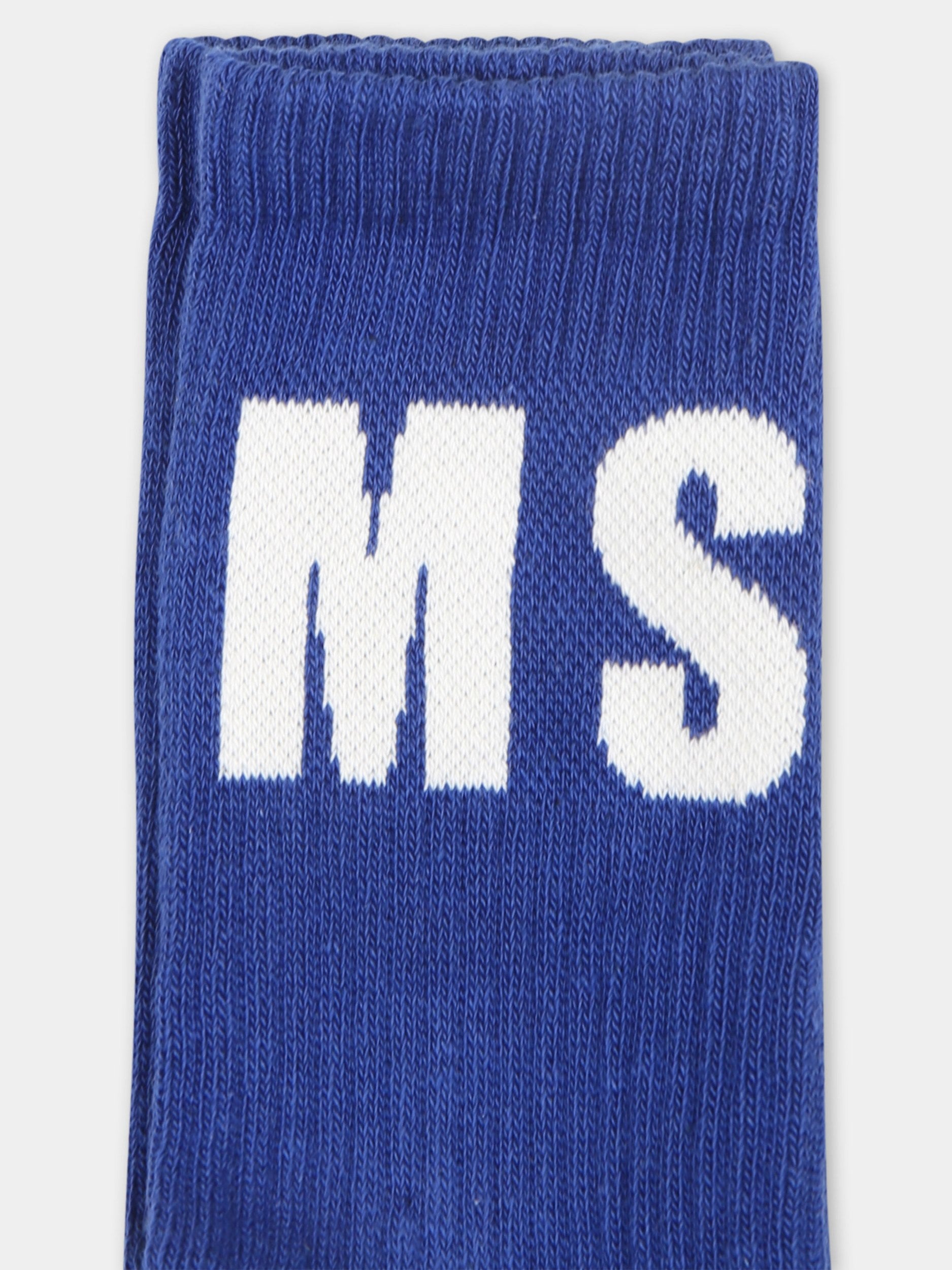 Calze blu per bambini con logo,Msgm Kids,F4MSJUSO278 130