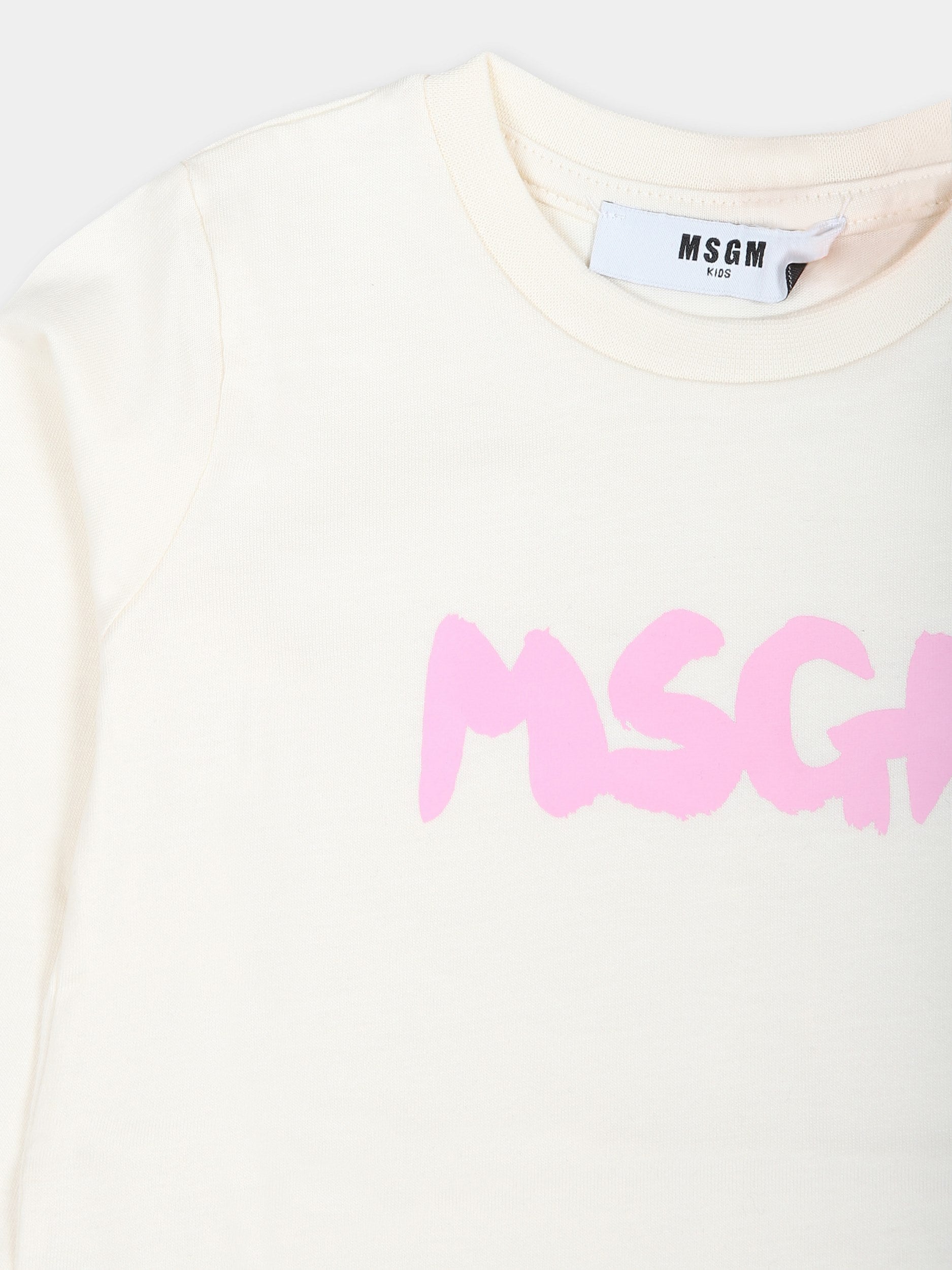 T-shirt avorio per neonata con logo,Msgm Kids,F4MSNGTH045 013