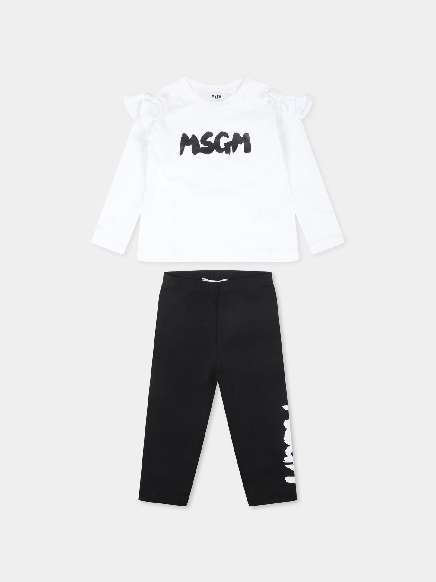 Completo bianco per neonata con logo,Msgm Kids,F4MSNGTL284 001/01