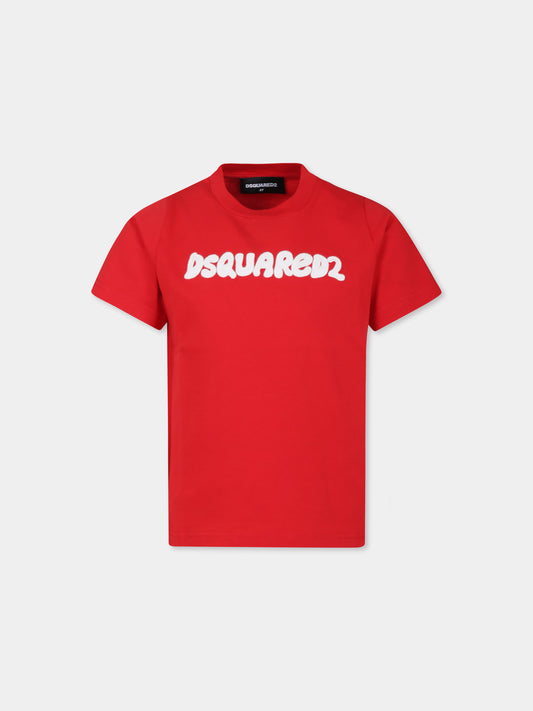 T-shirt rossa con logo per bambino,Dsquared2,DQ2627 D004G D2T1112U DQ415