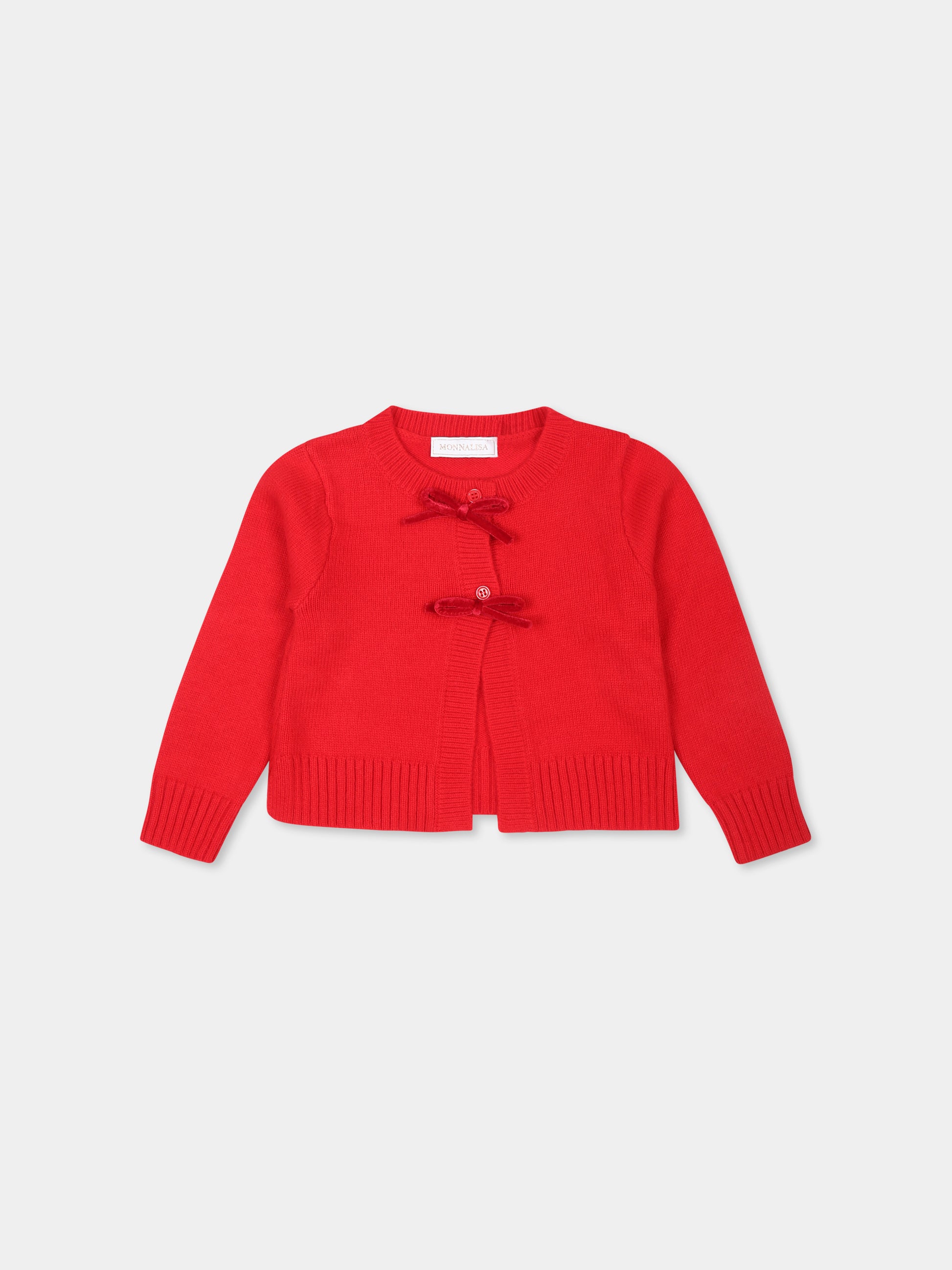 Cardigan rosso per neonata con fiocchi,Monnalisa,39D803 4090 0043