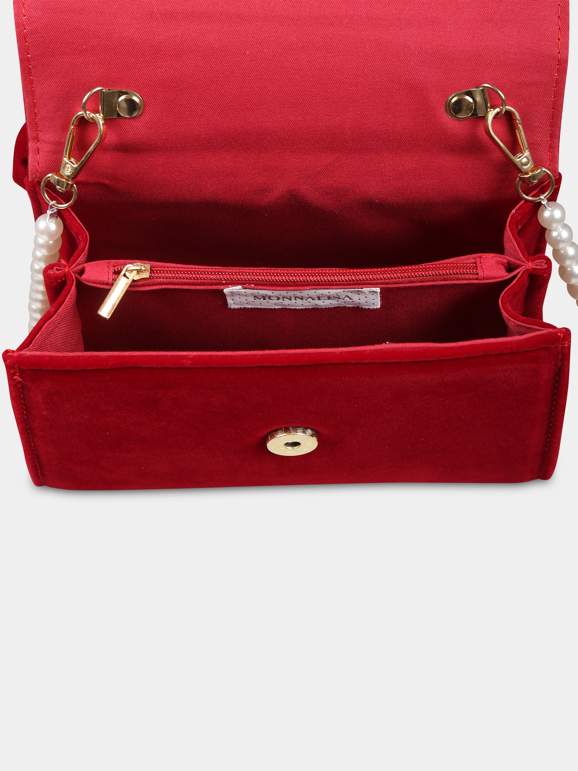 Borsa bordeaux per bambina con perla,Monnalisa,79D008 4702 0043