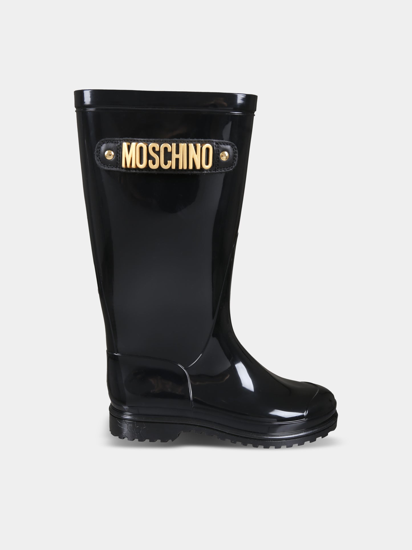 Stivali pioggia neri per bambina con logo,Moschino Kids,78791 1