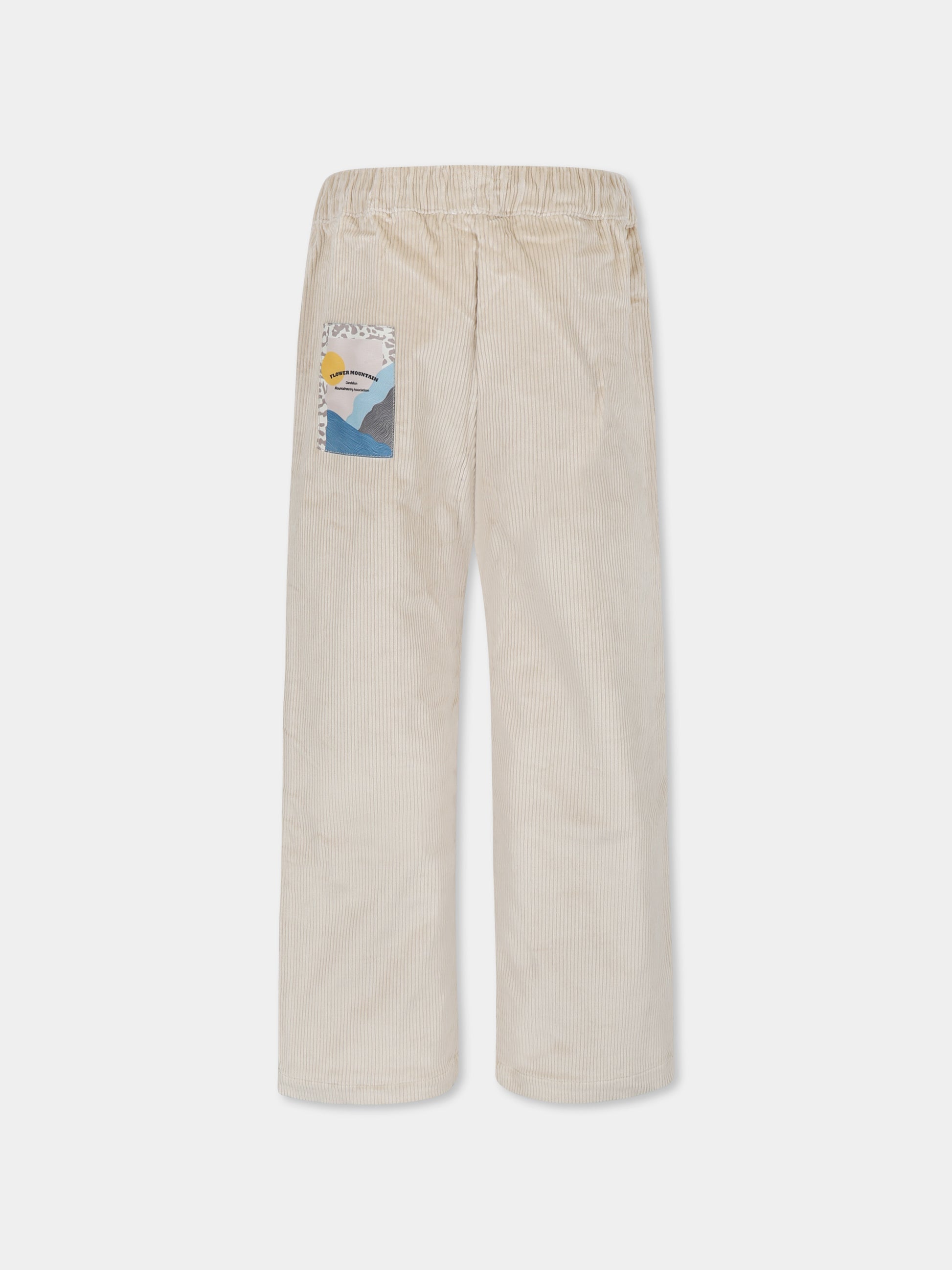 Pantaloni avorio per bambino con logo,Flower Mountain,0N02 001 6002592 01