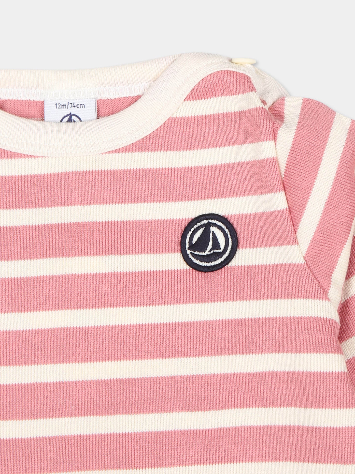 T-shirt rosa per neonata con logo,Petit Bateau,A0BM3 ROSEWOOD/AVALANCHE 01