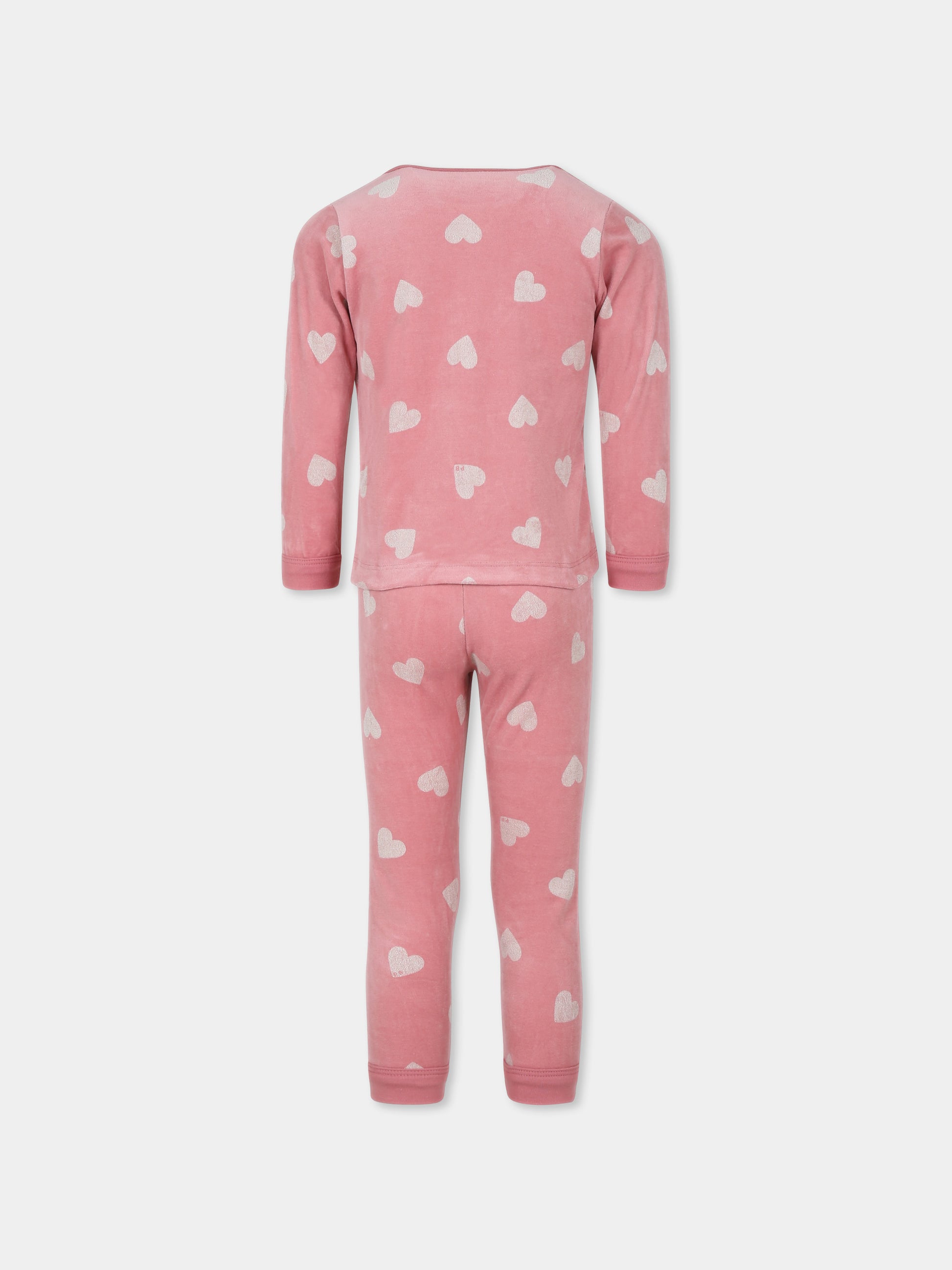 Pigiama rosa per bambina con cuori,Petit Bateau,A0BMD ROSEWOOD/MARSHMALLOW 01