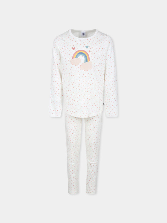 Pigiama avorio con arcobaleno e cuori per bambina,Petit Bateau,A0B86 MARSHMALLOW/PAPAYE 01