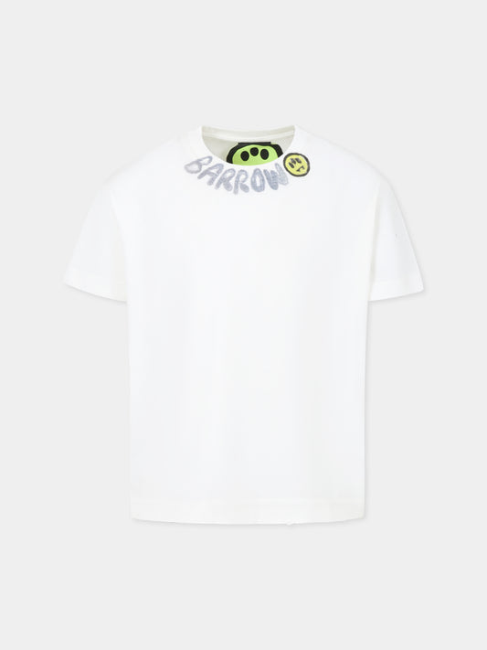 T-shirt avorio per bambini con smiley e logo