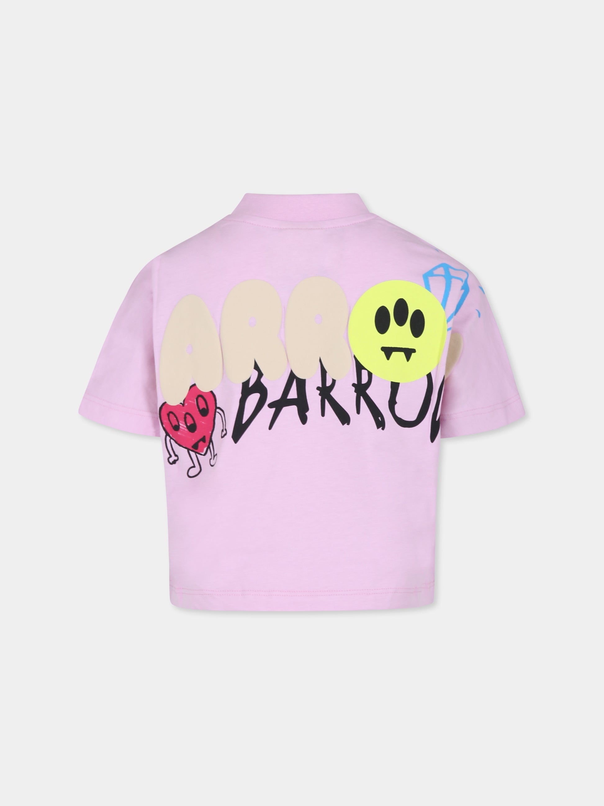 T-shirt crop rosa per bambina con logo e smile,Barrow,F4BKJGTH147 BW014