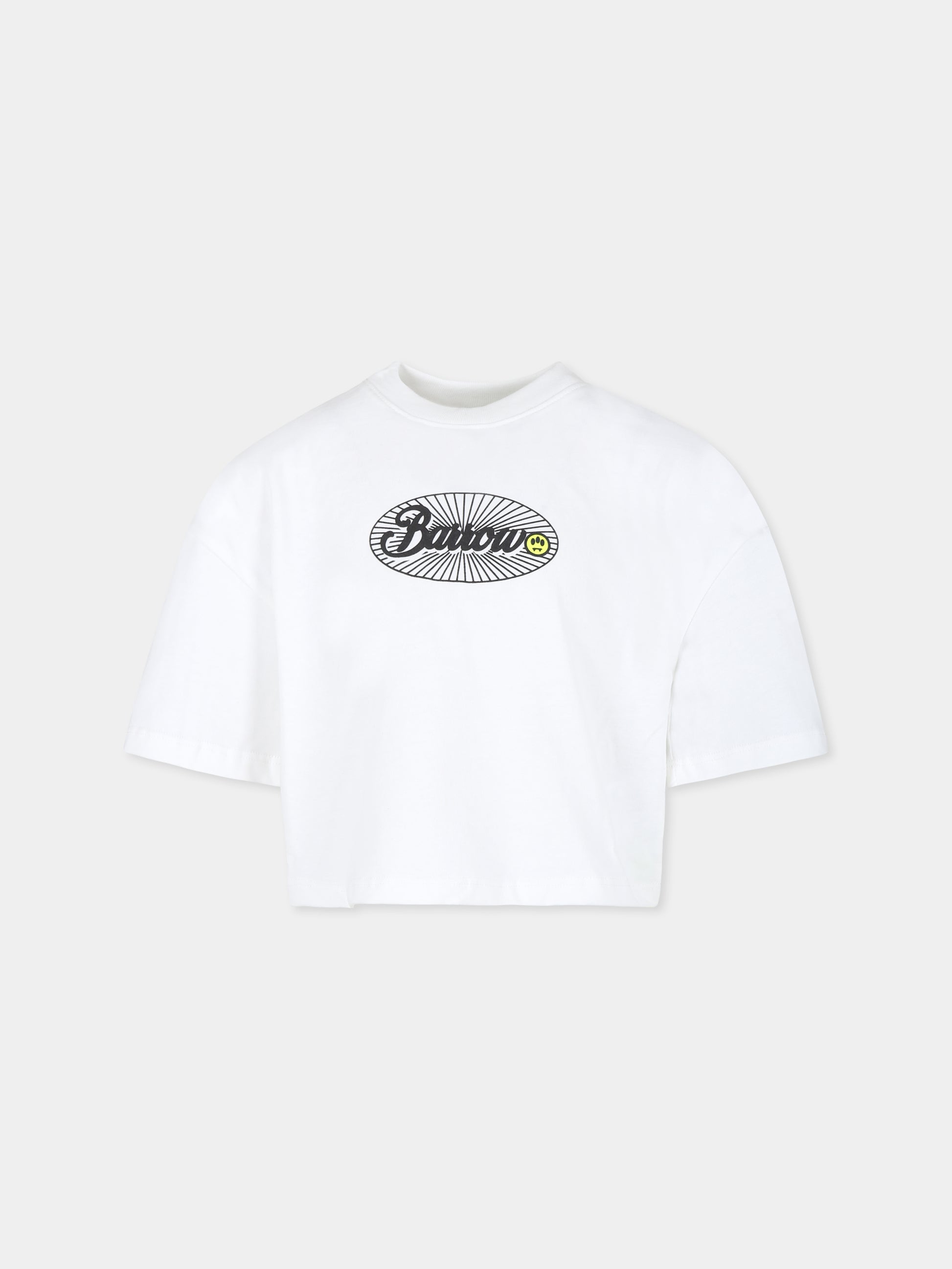 T-shirt crop bianca per bambina con smile,Barrow,F4BKJGTH124 002
