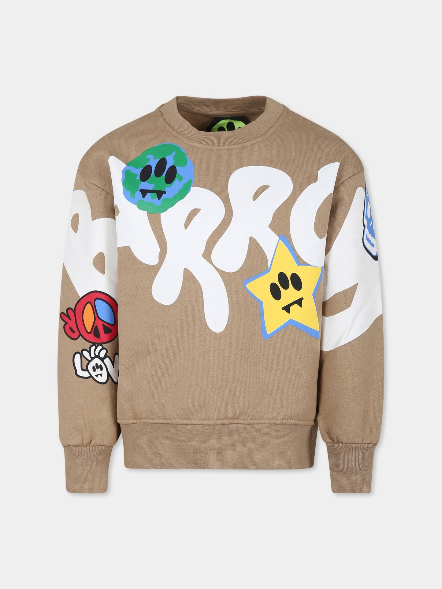 Felpa beige per bambini con logo e smile