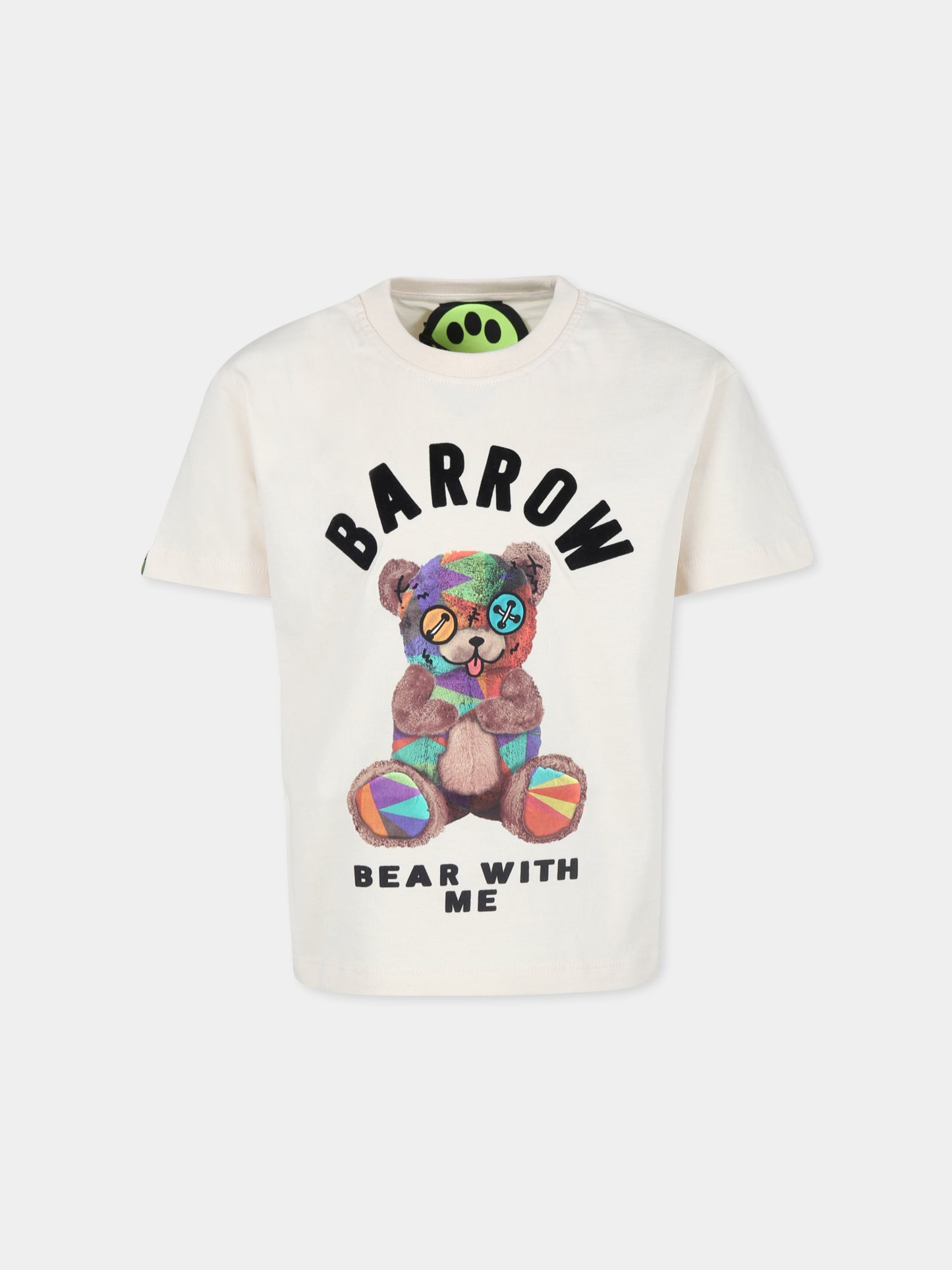 T-shirt avorio per bambini con stampa orso,Barrow,F4BKJUTH074 013