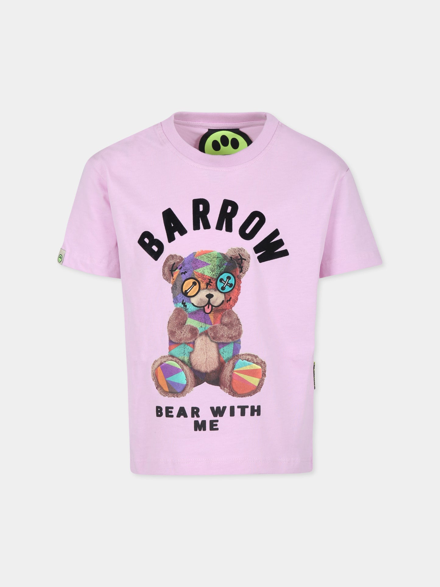 T-shirt rosa per bambini con stampa orso,Barrow,F4BKJUTH074 BW014