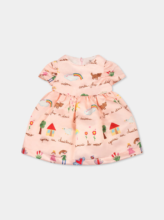 Vestito rosa per neonata con disegni,Falcotto,0R01 001 6002525 01