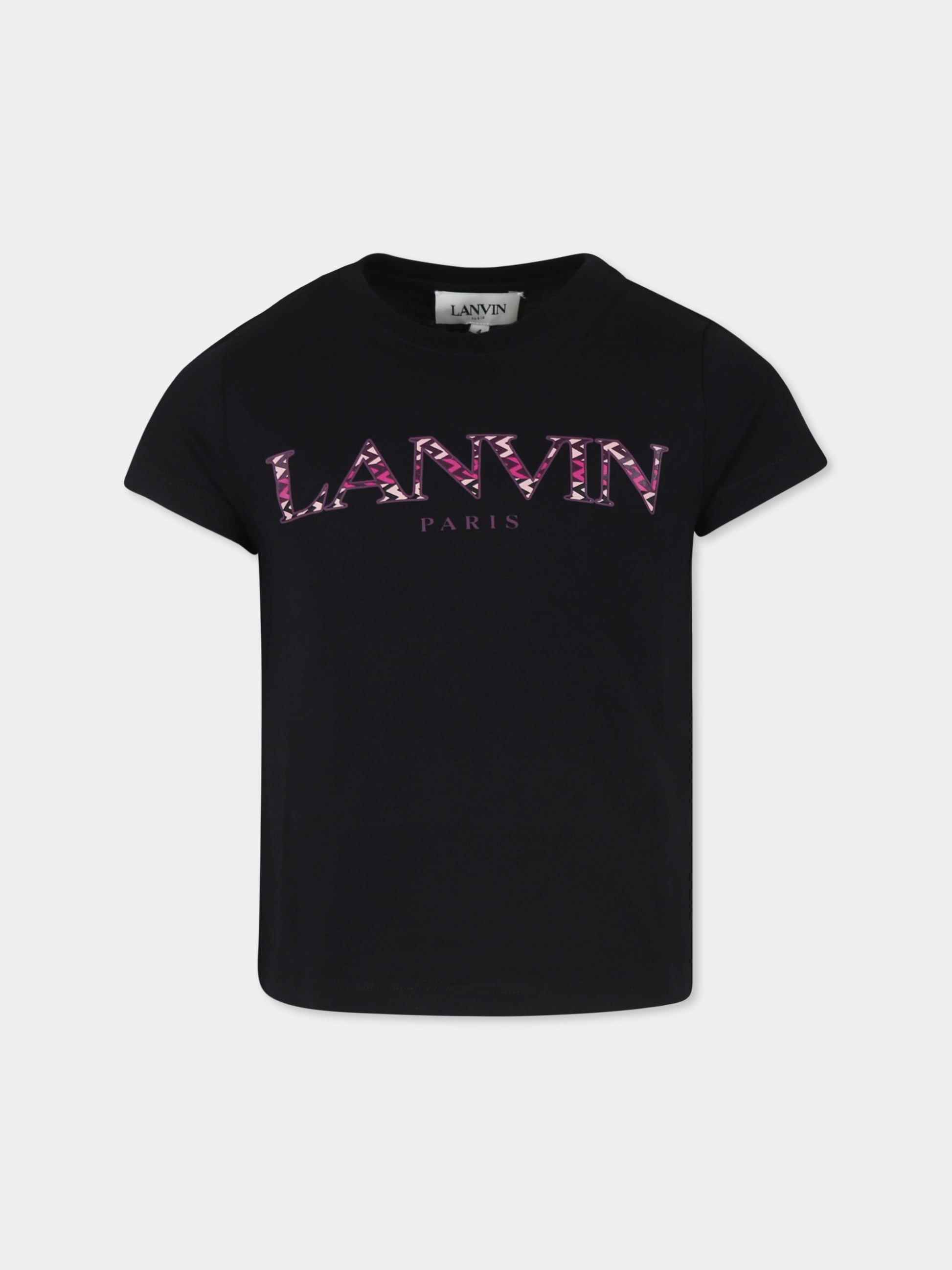 T-shirt nera per bambina con logo,Lanvin Petite,N30116 09B