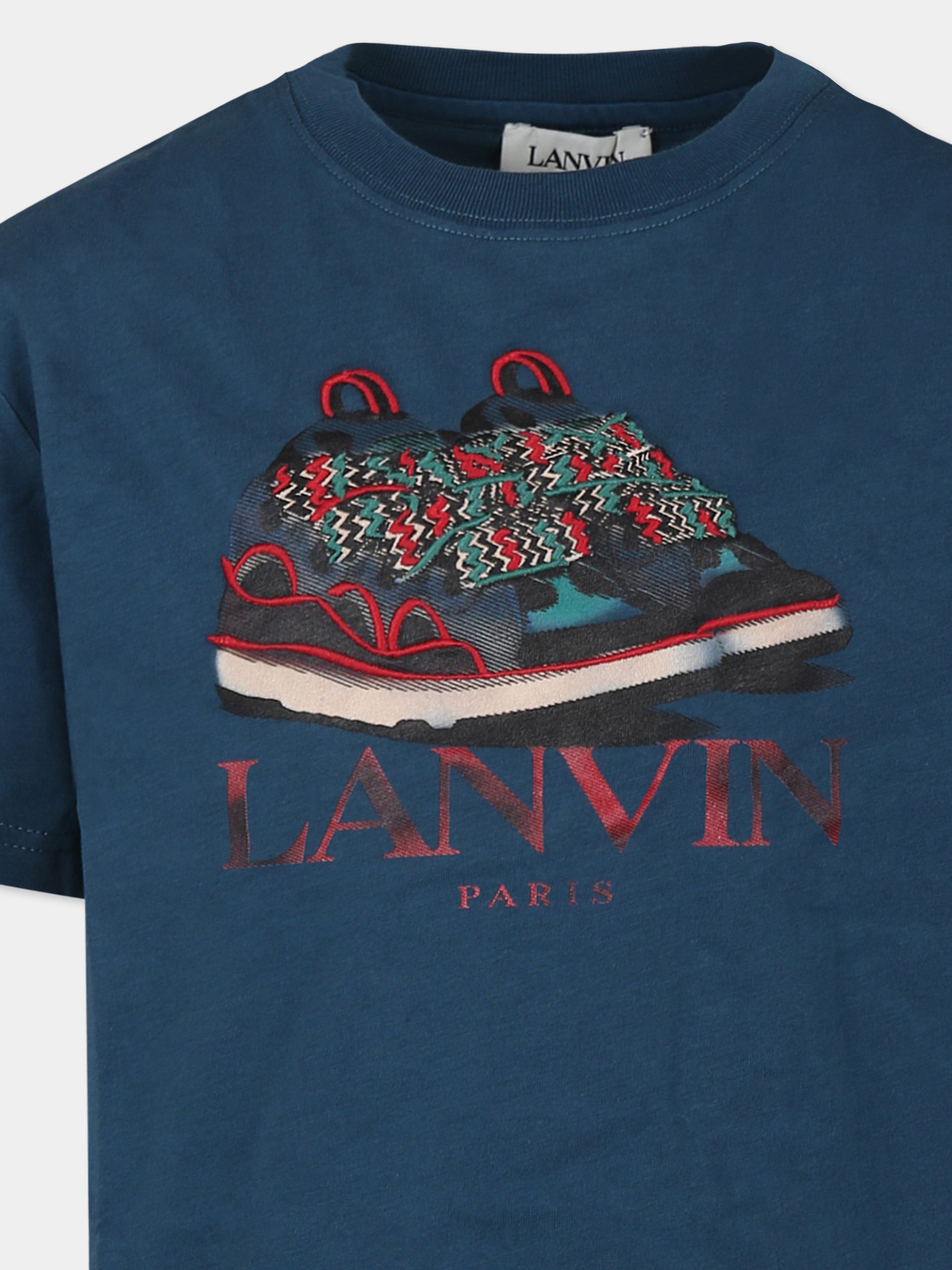 T-shirt verde per bambini con stampa sneakers,Lanvin Petite,N30147 826